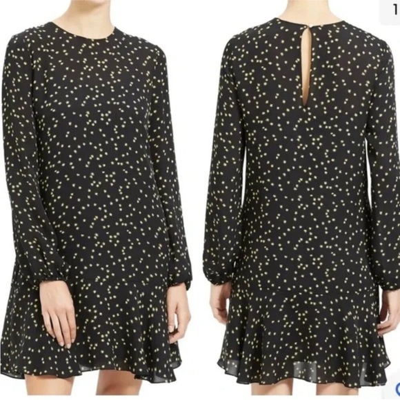 THEORY Star Print Puff-Sleeve Silk Flounce Shift Dress, size 2 - Picture 1 of 10